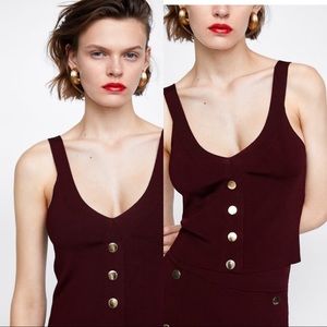 Zara Burgundy Buttoned Faux Snap Knit Tank Top
